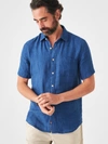 Faherty Short-sleeve Linen Laguna Shirt In Indigo Basketweave