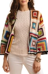 Saachi Granny Crochet Jacket In White Multi