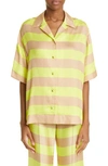 Zimmermann Wonderland Short Sleeve Shirt In Lime Stripe
