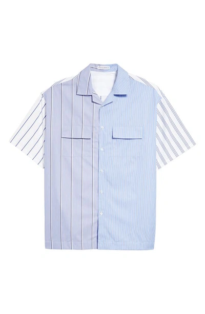 Jw Anderson Relaxed Fit Mixed Stripe Short Sleeve Camp Shirt In Blue Multi