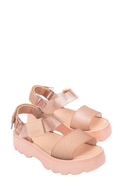 Melissa Kick Off Platform Sandal In Beige Glitter