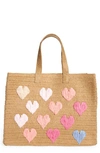 Btb Los Angeles Be Mine Straw Tote In Sand/pink