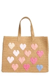Btb Los Angeles Be Mine Straw Tote In Sand Mint Rainbow