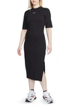 Nike Sportswear Essential Crewneck Midi Dress In Black/white
