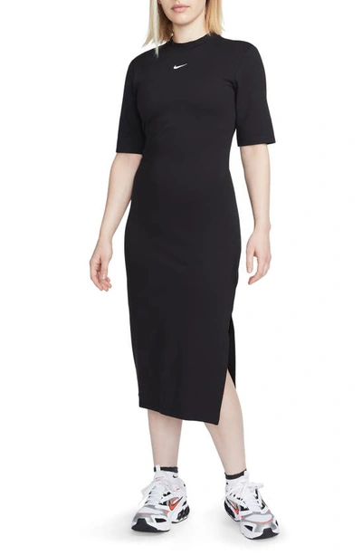 Nike Sportswear Essential Crewneck Midi Dress In Black