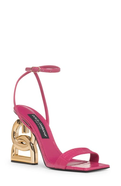Dolce & Gabbana Vernice Logo Heel Ankle Strap Sandal In Fuchsia