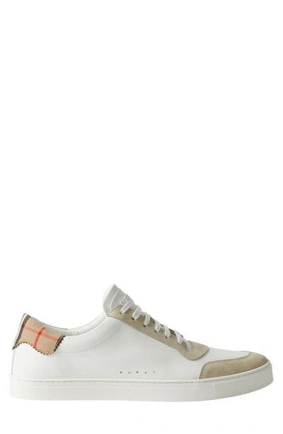 Burberry Checked-panel Leather Trainers In Neutral White