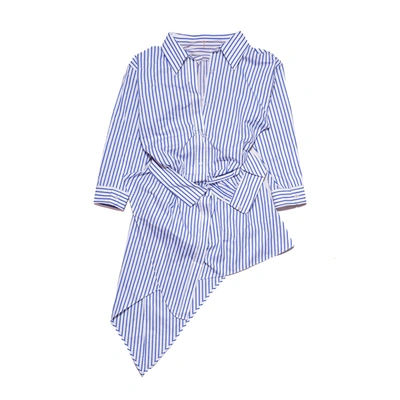 Alexander Wang Asymmetric Deconstructed Shirt Dress White Blue In 4