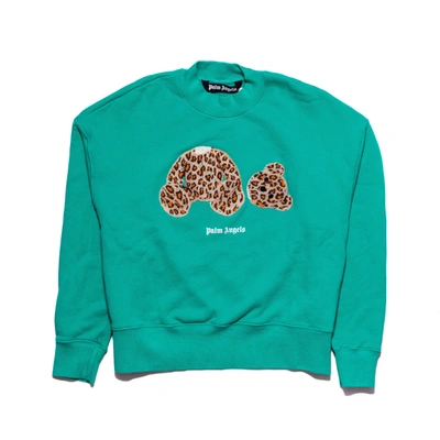 Palm Angels Teddy Bear-print Cotton Sweatshirt Green In Xs