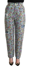 Dolce & Gabbana Blue Floral Print High Waist Denim Tapered Jeans In Blue