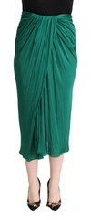 DOLCE & GABBANA DOLCE & GABBANA DARK GREEN HIGH WAIST MIDI PENCIL CUT PLEATED WOMEN'S SKIRT