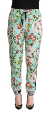 Dolce & Gabbana Green Floral Print Mid Waist Trouser Jogger Pants In Green