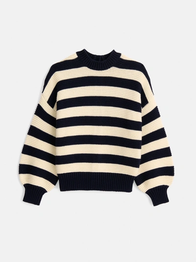 Alex Mill Button-back Crewneck Sweater In Bold Stripe In Navy/ivory
