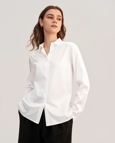 Lilysilk Long Sleeves Collared  Silk Blouse In White