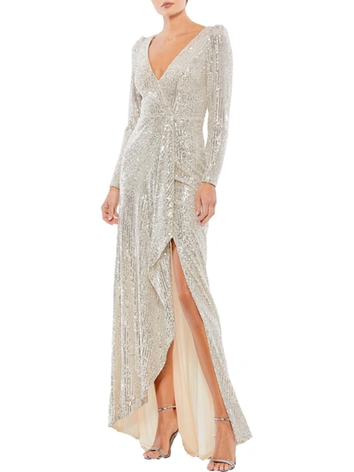 Mac Duggal Womens Sequined Long Evening Dress In Silver