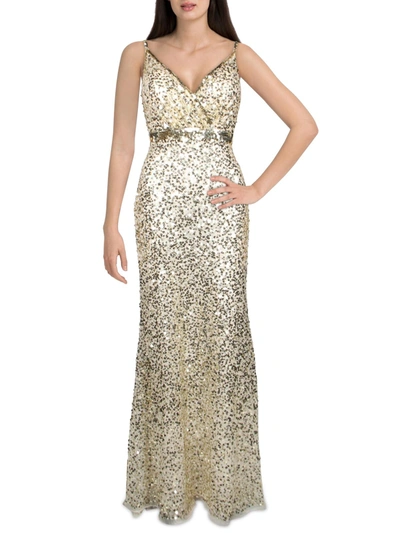 Mac Duggal Womens Sequined Maxi Evening Dress In Gold