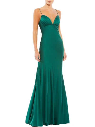 Ieena For Mac Duggal Halter Rhinestone Accented Evening Gown In Green
