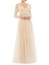 Mac Duggal Long-sleeve Beaded Stripe A-line Gown In Multi