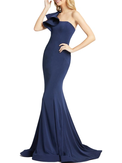 Mac Duggal Womens One Shoulder Long Evening Dress In Blue