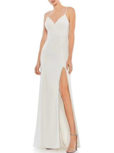 Ieena For Mac Duggal Womens Rhinestone Long Evening Dress In White
