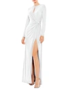 Mac Duggal Ruched Keyhole Long Sleeve Jersey Gown In White