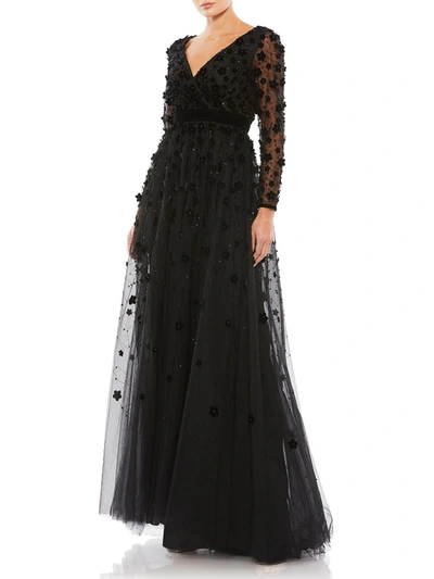 Mac Duggal Womens Floral Applique Evening Dress In Black