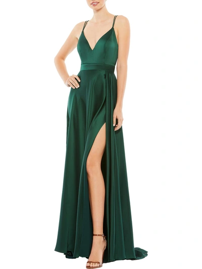 Ieena For Mac Duggal Womens Satin Strappy Back Evening Dress In Green