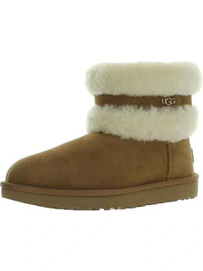 Ugg Womens Suede Faux Fur Lined Ankle Boots In Brown