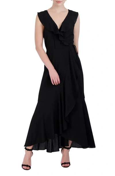 Laundry By Shelli Segal Ruffle Wrap Maxi Dress In Black