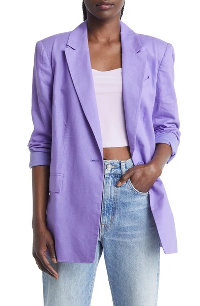 Open Edit Oversize Linen Blend Blazer In Purple Dahlia