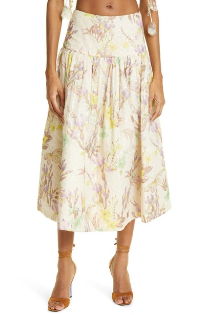 Alexis Pheobe Floral Organza Swiss Dot Midi Skirt In Floral Embroidered