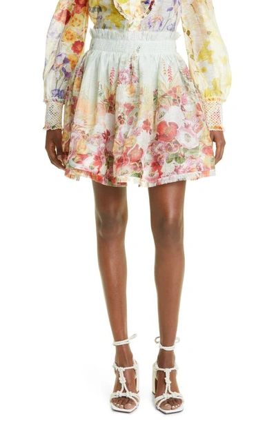 Zimmermann Wonderland Floral-print Silk-linen Blend Mini Skirt In Multicolor
