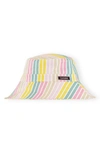 Ganni Stripe Logo Patch Organic Cotton Bucket Hat In Pink Multicolour