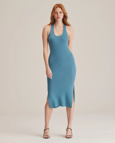 Naadam Silk Blend Twist Back Midi Dress In Aqua