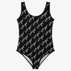 Hugo Boss All-over Logo-print Swimsuit In Black