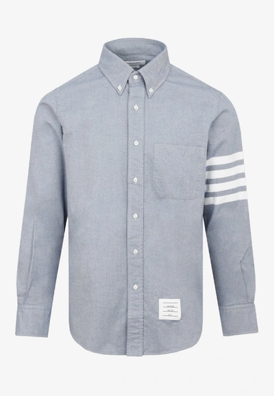 Thom Browne 4-bar Stripe Flannel Shirt In Light Blue