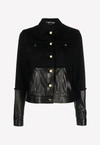 Tom Ford Denim And Leather Jacket In Black