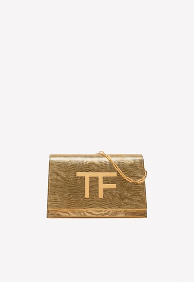 Tom Ford Tf Disco Lizard-print Crossbody Bag In Gold