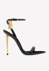 Tom Ford Black Shiny Padlock Pointy Naked Heeled Sandals In Black
