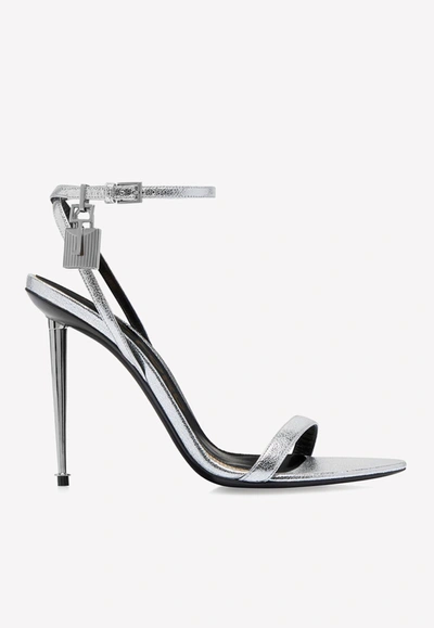 Tom Ford 105 Padlock Leather Sandals In Silver