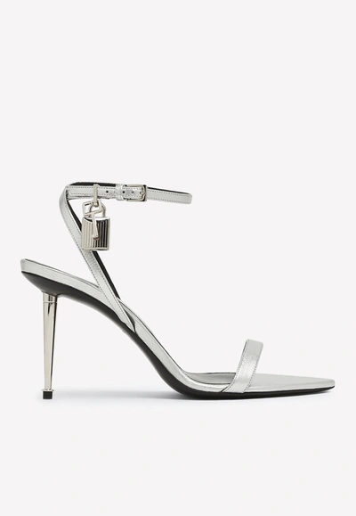 Tom Ford 85 Padlock Leather Sandals In Silver