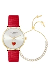 TED BAKER PHYLIPA LEATHER STRAP WATCH & BRACELET SET, 34MM