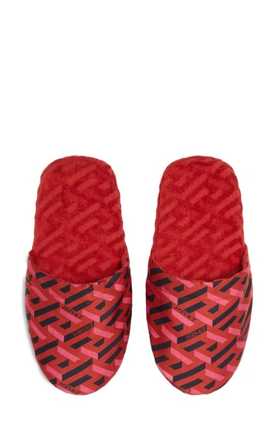 Versace Gender Inclusive La Greca Terry Cloth Slipper In Red Tones