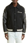 Golden Goose Black Bomber Jacket With Leather Inserts And Logo Patch In Wool Man In Black