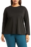 Eileen Fisher Long-sleeve Crewneck Tee In Black