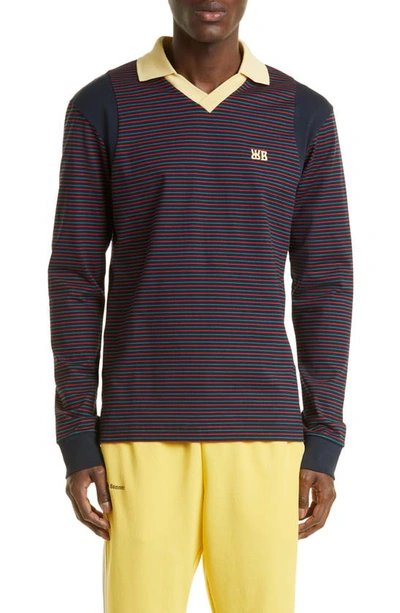 Wales Bonner Striped Polo Shirt In Navy