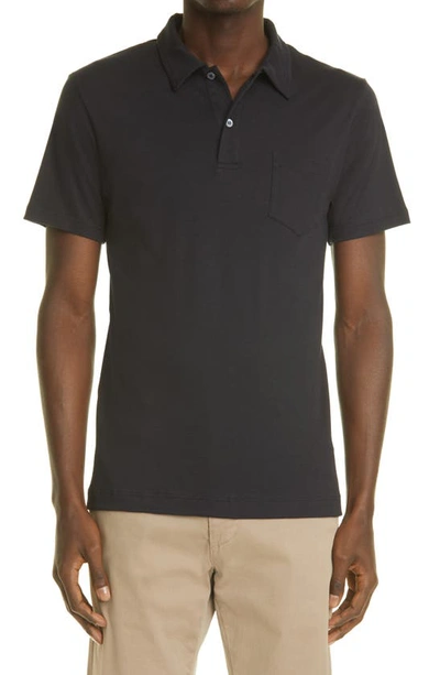 Sunspel Riviera Cotton Polo In Black