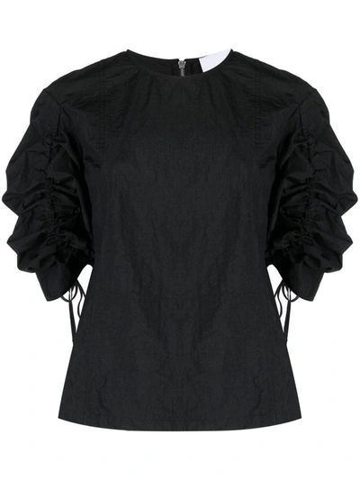 Erika Cavallini Gathered-sleeve Detail Blouse In Black