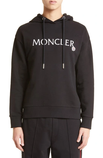 Moncler Logo-embroidered Cotton-jersey Hoodie In Black