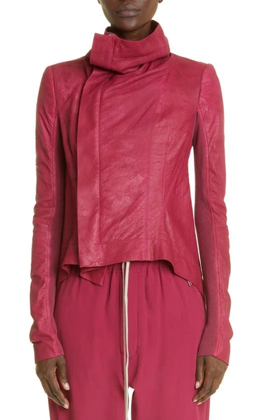 Rick Owens Asymmetric Leather & Wool Biker Jacket In Fuchsia